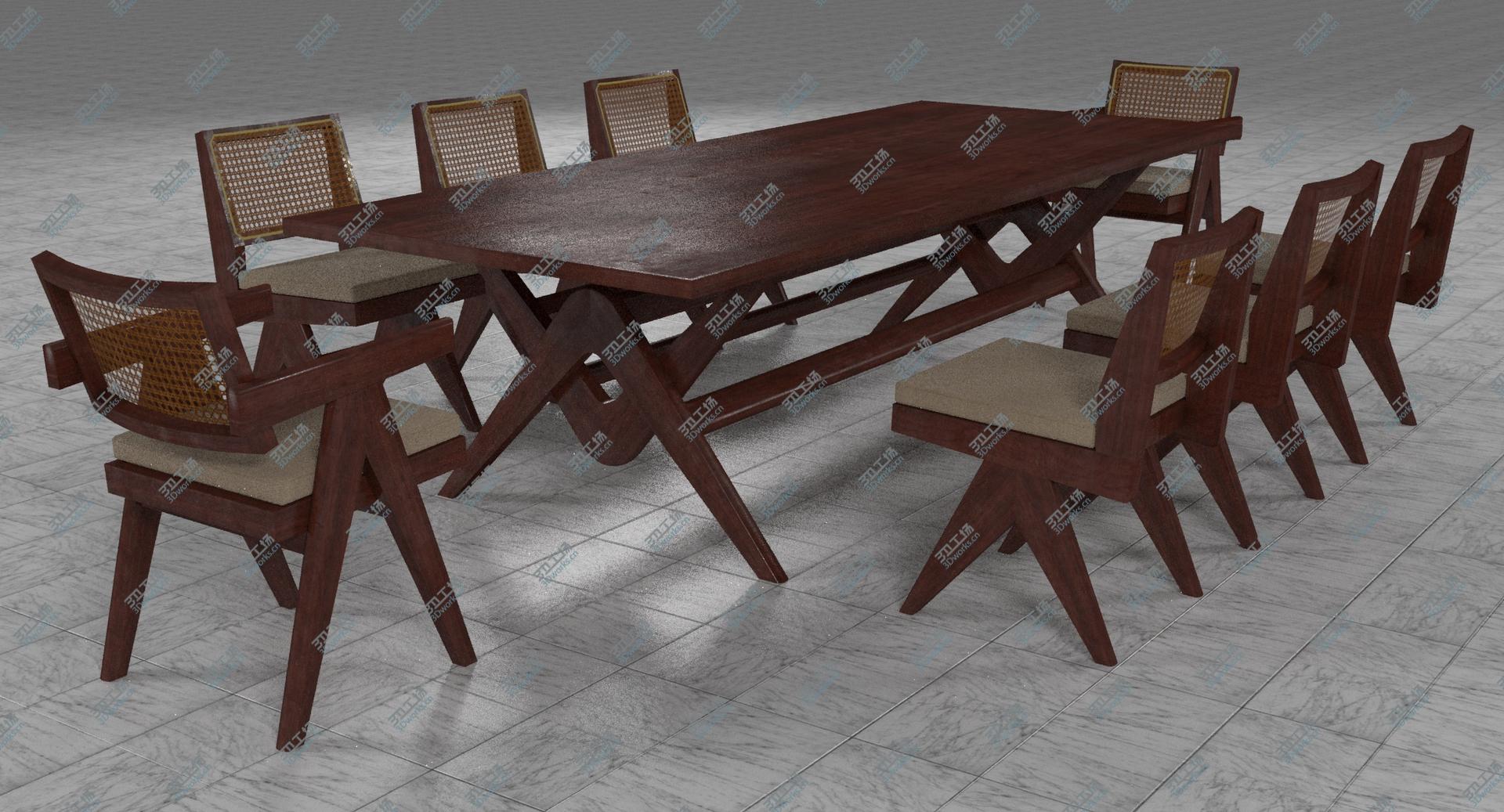 images/goods_img/202105073/Cassina Jeanneret Capitol Complex Table with Office Chair and Mahogany Chair with Cushions Set 3D model/1.jpg